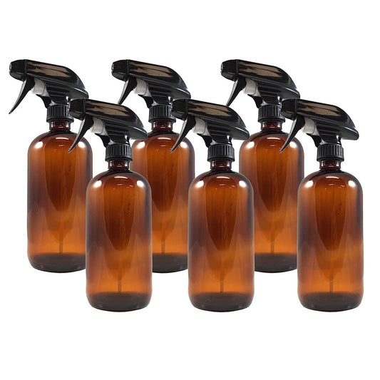 Cornucopia 16oz Amber Glass Spray Bottles 6 Pack, Boston Round Bottles - Opticdeals