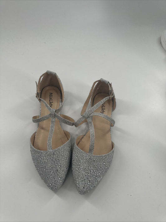 Silver Colored "Laurel" Style Women's Size 9 T Strap Flat Shoes by Mila Lady