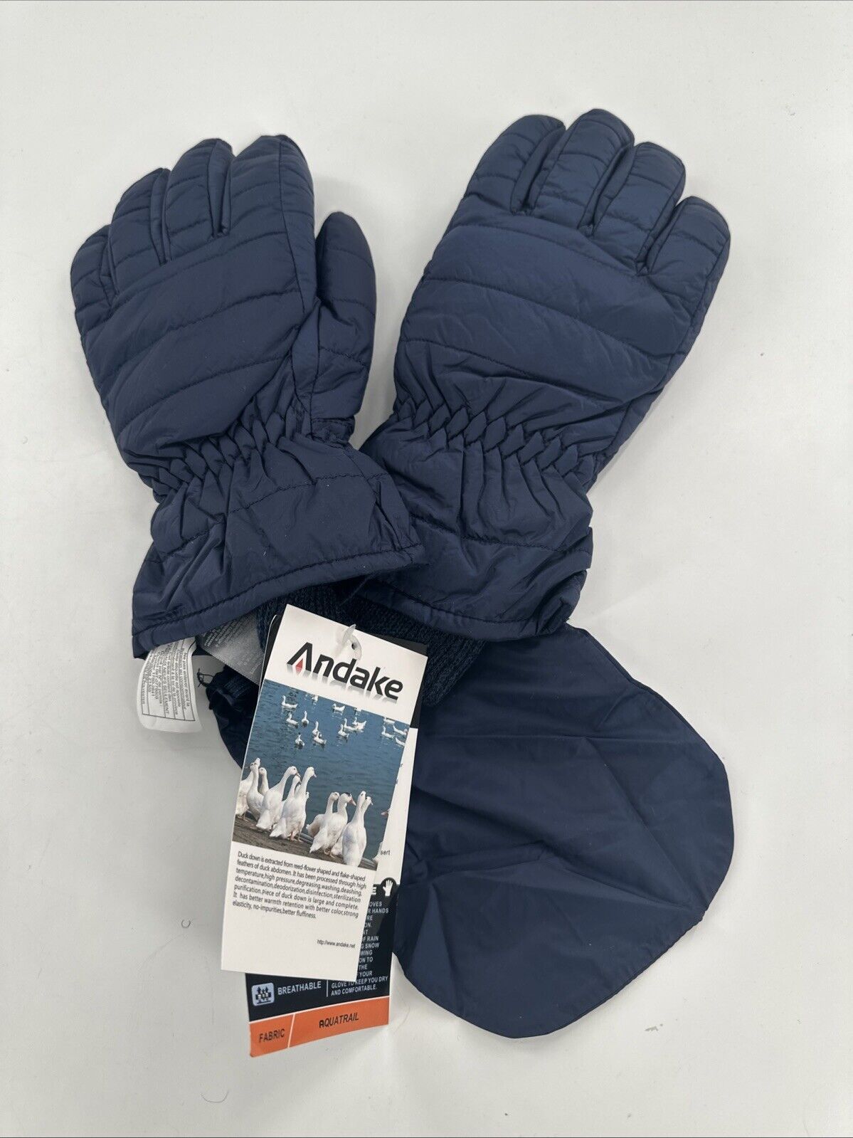 Andake Ski Gloves Men's Small / Med Duck Down Waterproof & Windproof Blue NWT