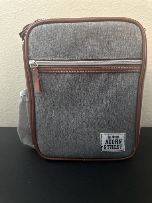 Acorn Street Fit + Fresh Insulated Lunch Bag Grey Handle Drink Mesh Zip Around