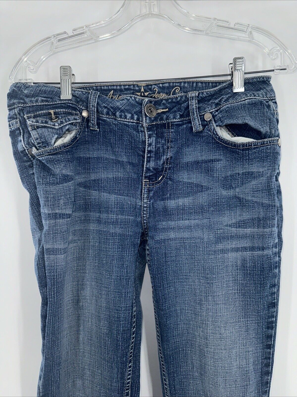 Arizona Jean Co Medium Acid Wash Blue Denim Mid Rise Flare Jeans Y2K Size 9 Long