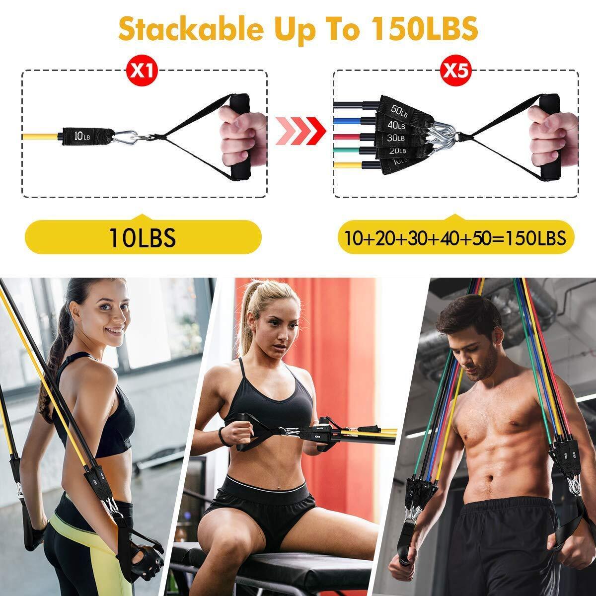 Resistance Bands Set(11Pcs)  for Men & Women, 5 Bands Fitness Workout