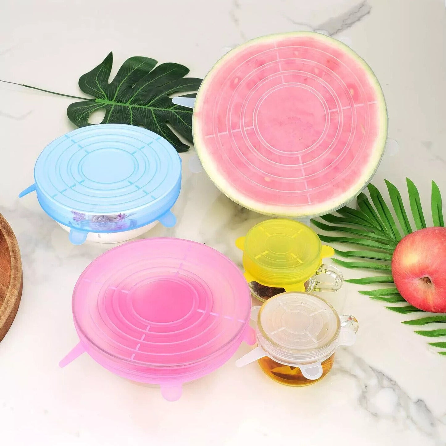 Silicone Stretch Lids for Food Storage in Fridge, Reusable 6 Pcs Colorful