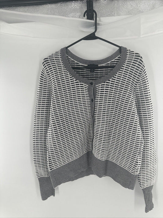 Worthington Women's Sweater XL Cardigan Button Front Cover Up Black & White