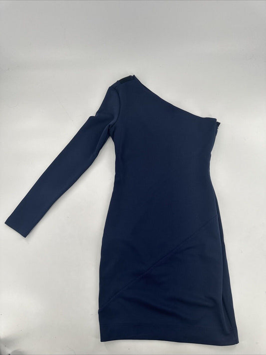 Rachel Roy One Shoulder mini dress Bodycon Style  Size 2 back Mesh panel navy