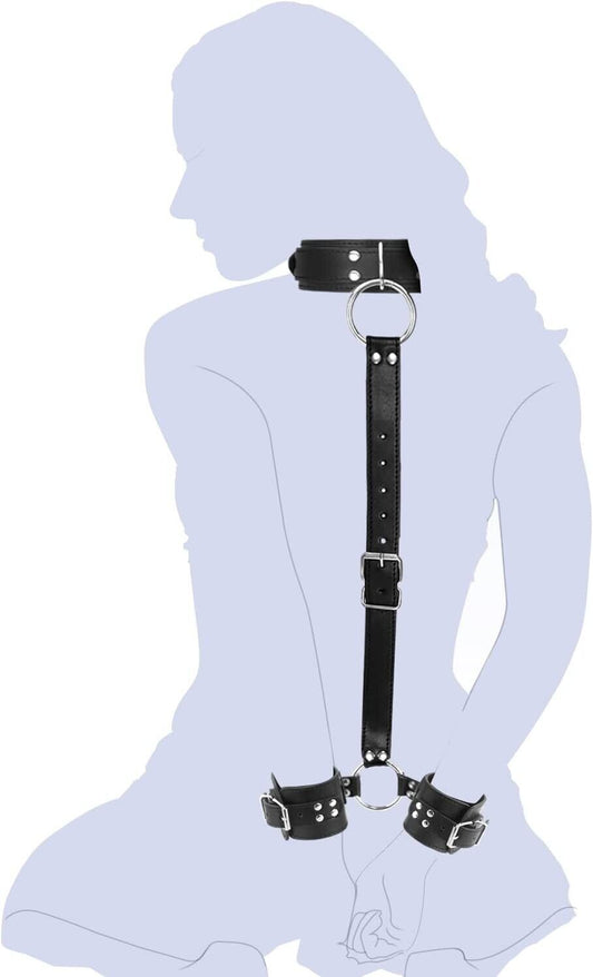 Neck to Wrist Restraints kit Handcuffs Collar Adjustable Bondage Slave BDSM Set - Opticdeals