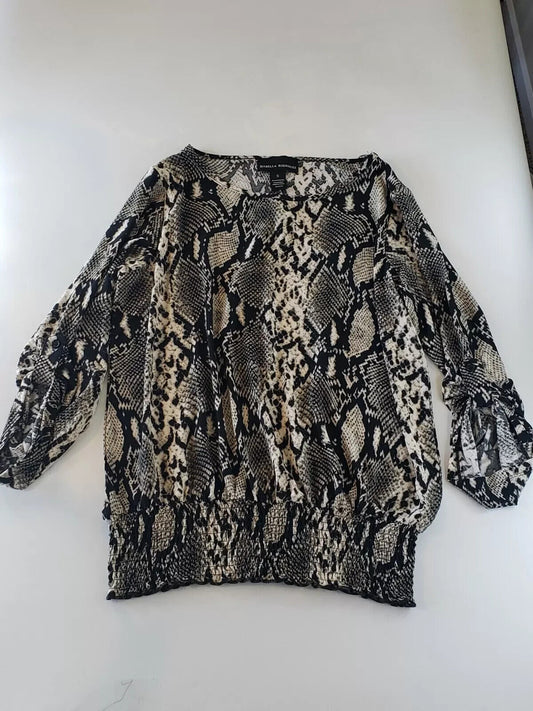 Snakeskin print blouse by isabella rodriguez. Ruched/elastic waist size Small