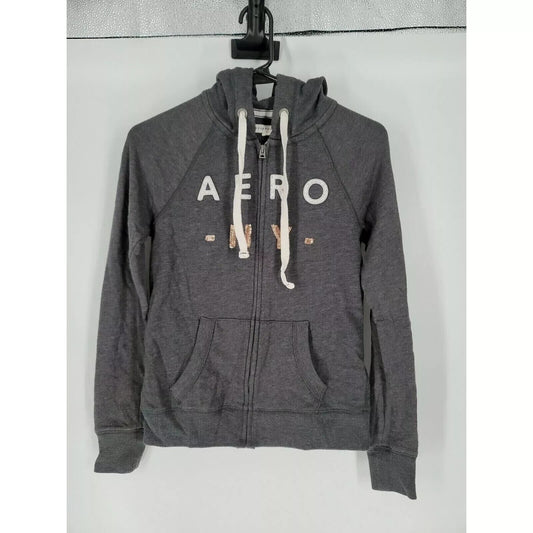 Aeropostale Zip Up Hoodie Fleece Sweatshirt Women's  Sz XS Logo  Gray  Jacket