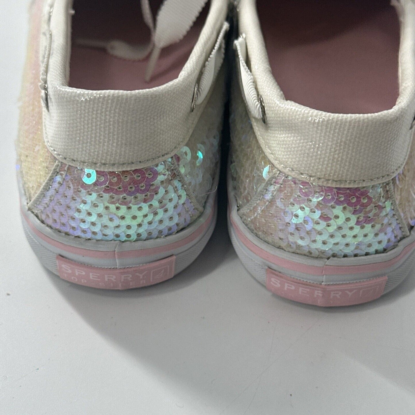 Sperry Top-Siders Bahama White & Pink Iridescent Sequin Sneakers 7/37