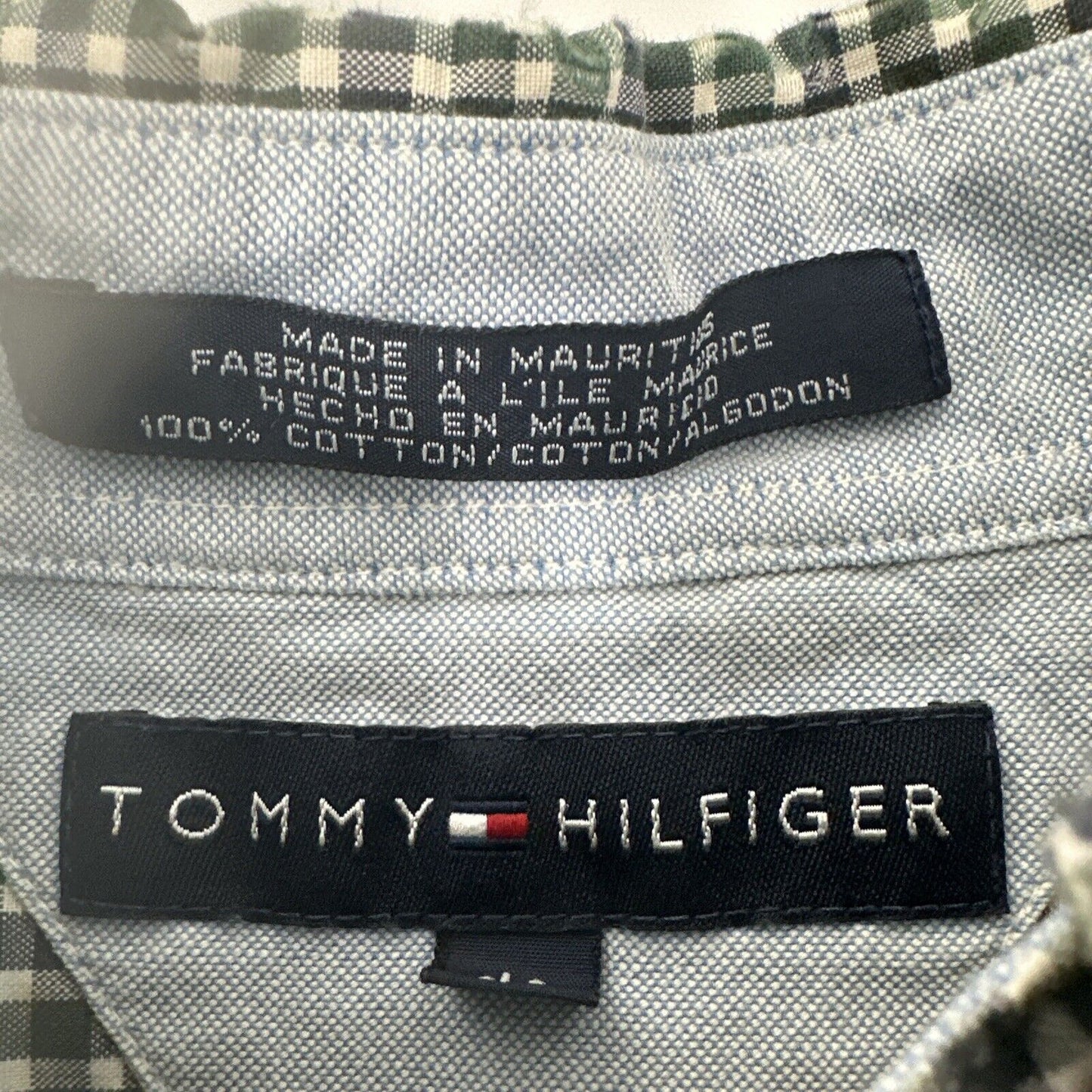 Tommy Hilfiger Button Down Shirt Gingham Size L Green Long Sleeve.