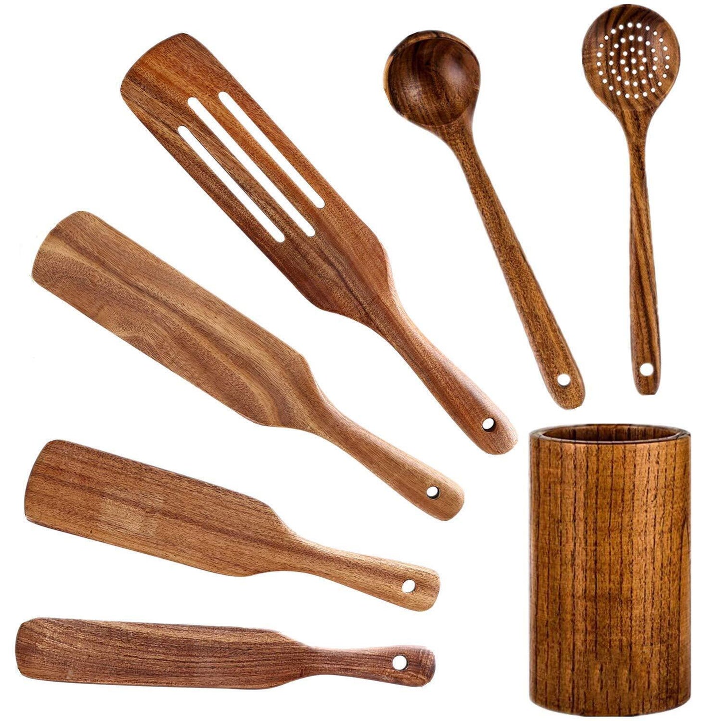 7PC  Wooden Spurtles Set. Slotted spatula Ladle colander