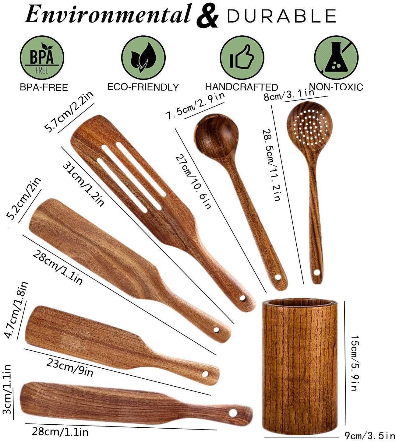 7PC  Wooden Spurtles Set. Slotted spatula Ladle colander