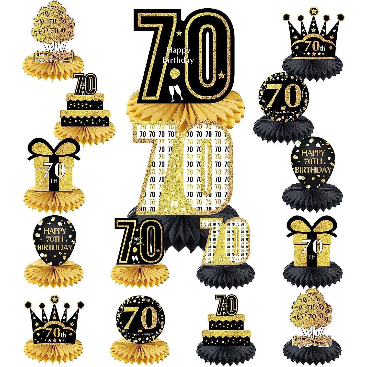16 Piece 70th Birthday Table Decorations Honeycomb Centerpiece Decor - Opticdeals