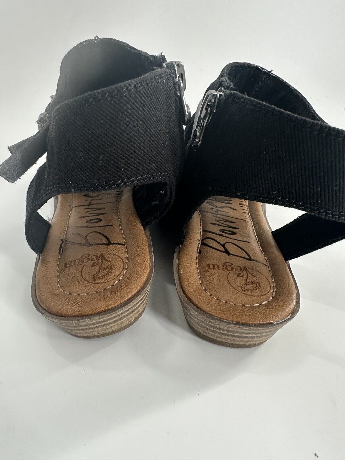 Women's Blowfish Malibu Open Toe Micro Wedge Sandals Black Size 7