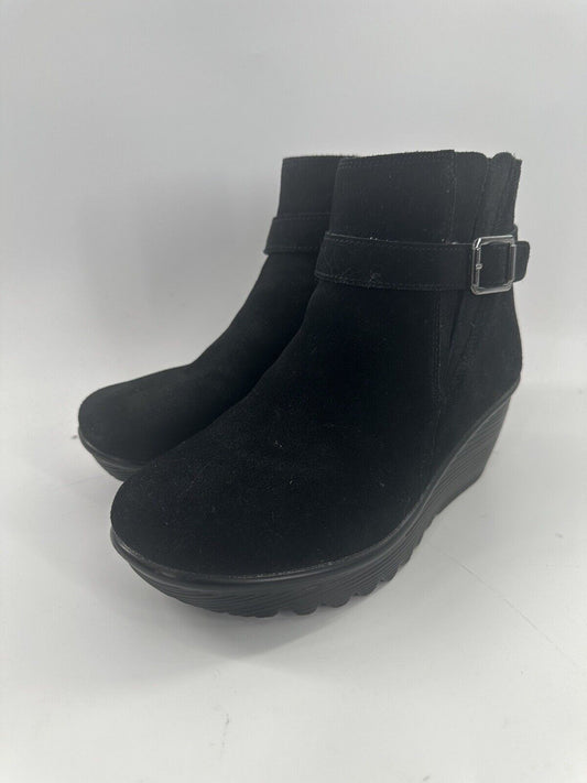 Skechers Suede Parallel Wedge Ankle Boots Day Date Black. 8 Wide