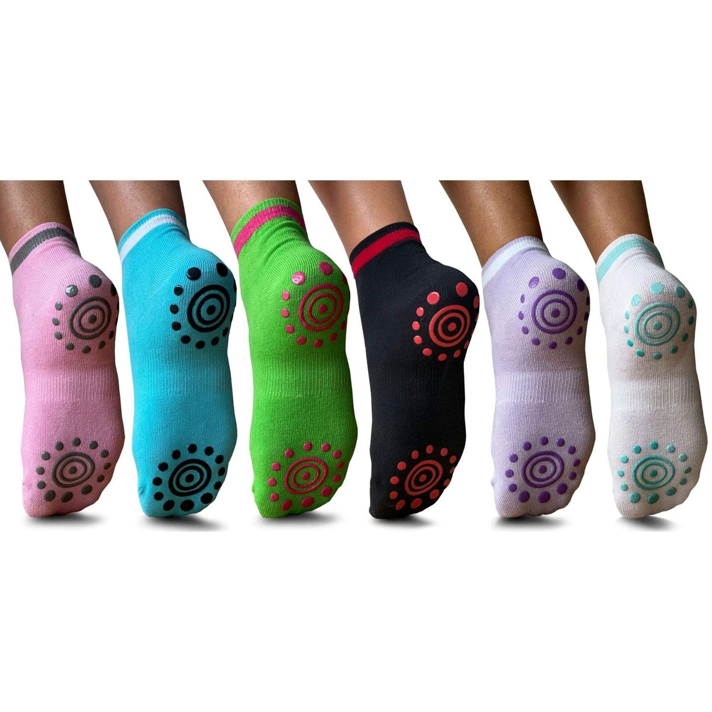 6pc Yoga Socks Non Slip Skid Socks with Grips Sz 6-9 For  Pilates Ballet Barre