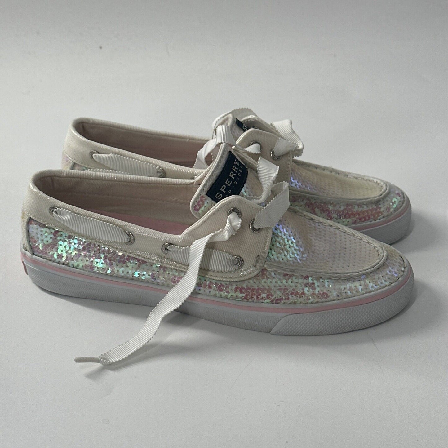 Sperry Top-Siders Bahama White & Pink Iridescent Sequin Sneakers 7/37