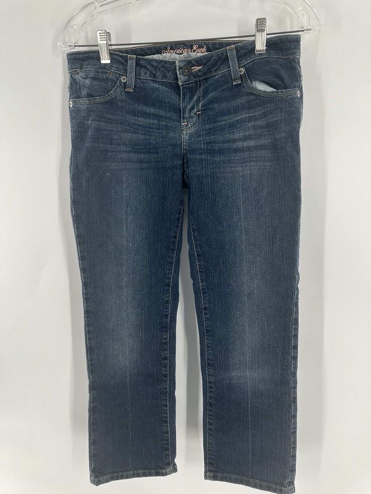 American Eagle Jeans 4 Women Regular Size Blue Denim Limited Issue Straight Crop