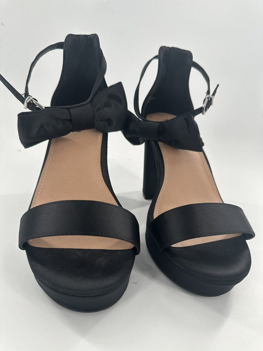 Torrid Platform Heel Sandal Size 9WW Black Ankle Bow Strap