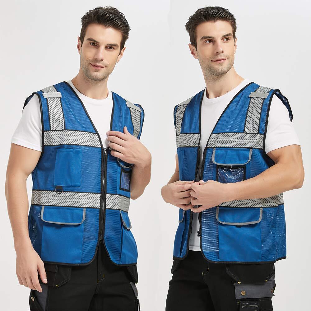 Safety Surveyor's Vest Sz M  Workwear Security Blue  Vest With Pockets