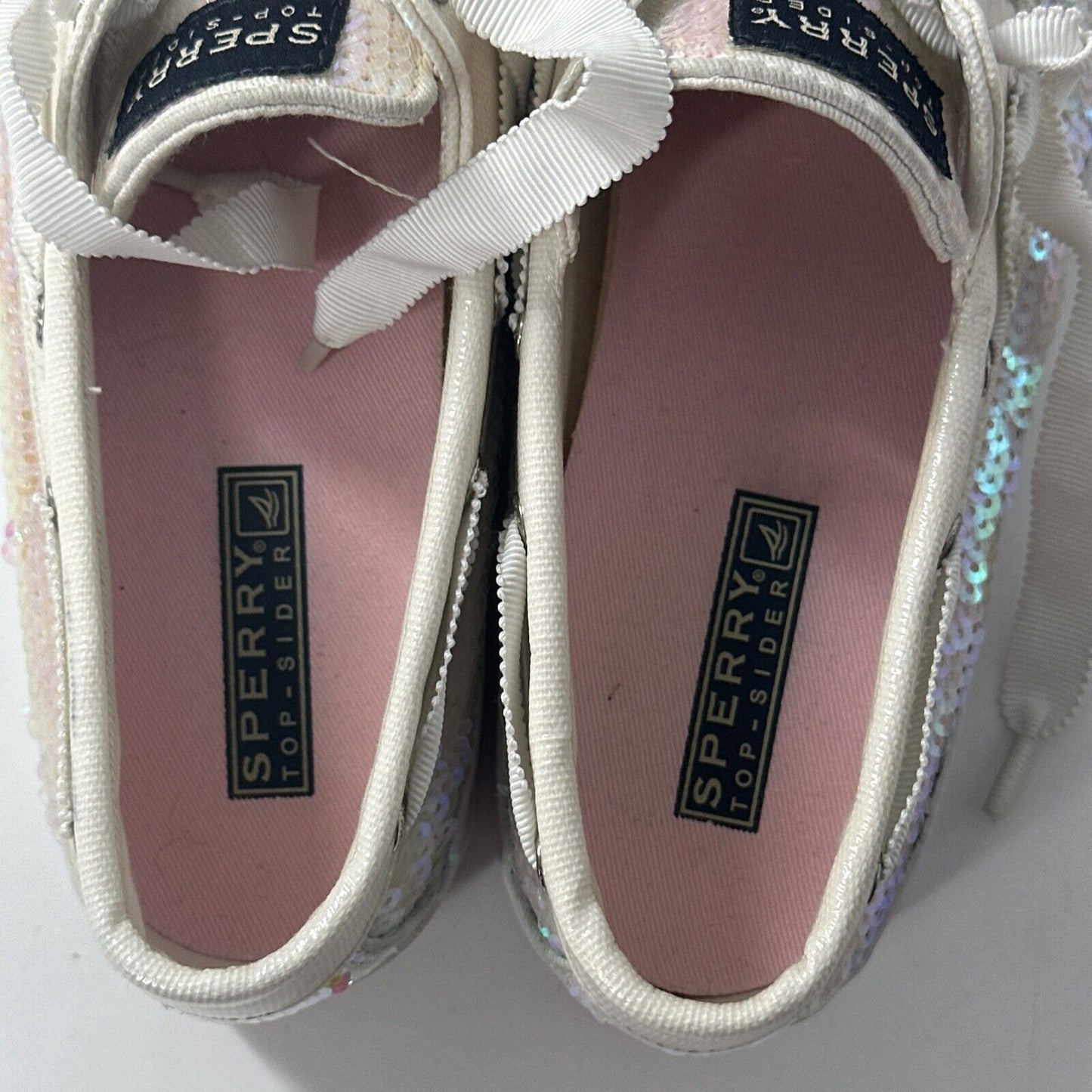 Sperry Top-Siders Bahama White & Pink Iridescent Sequin Sneakers 7/37