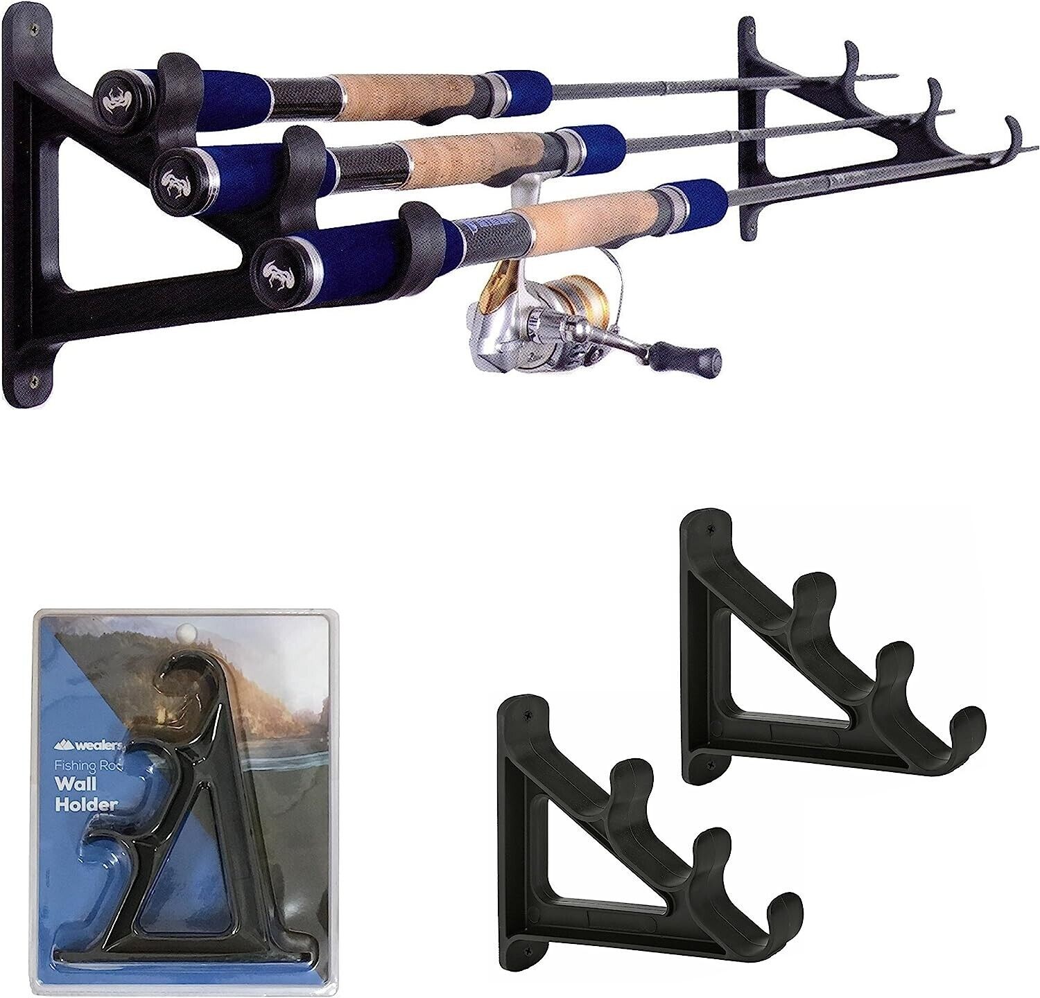 3 Rod Fishing Rack Wall Holder Storage Hanger Organizer Display Home Shop Garage - Opticdeals