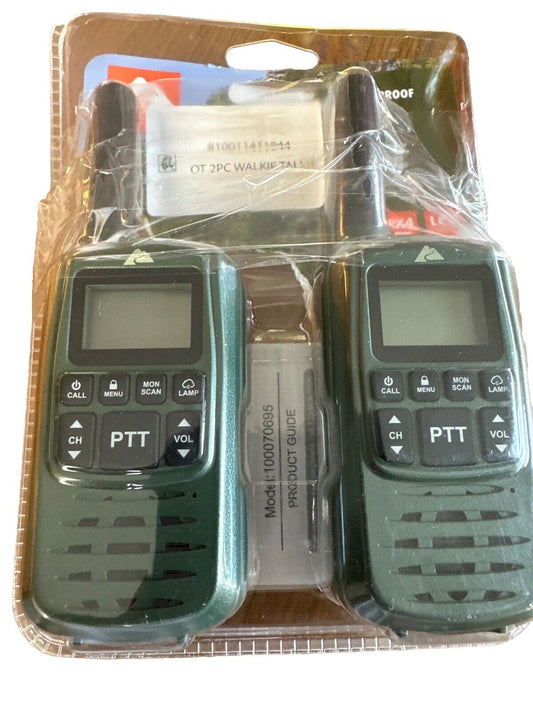 Two Way Walkie Talkie, IPX4, 22 Channel, Green, 2 Pack