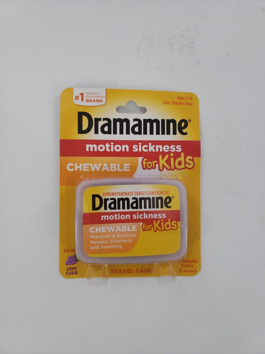 Dramamine Motion Sickness for Kids, Chewable, Dye Free, Grape Flavored, 8 Count - Opticdeals