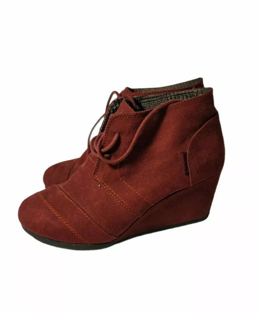 Ankle Boot Booties Sz 6 Burgundy Women's  Suede Wedge Heel