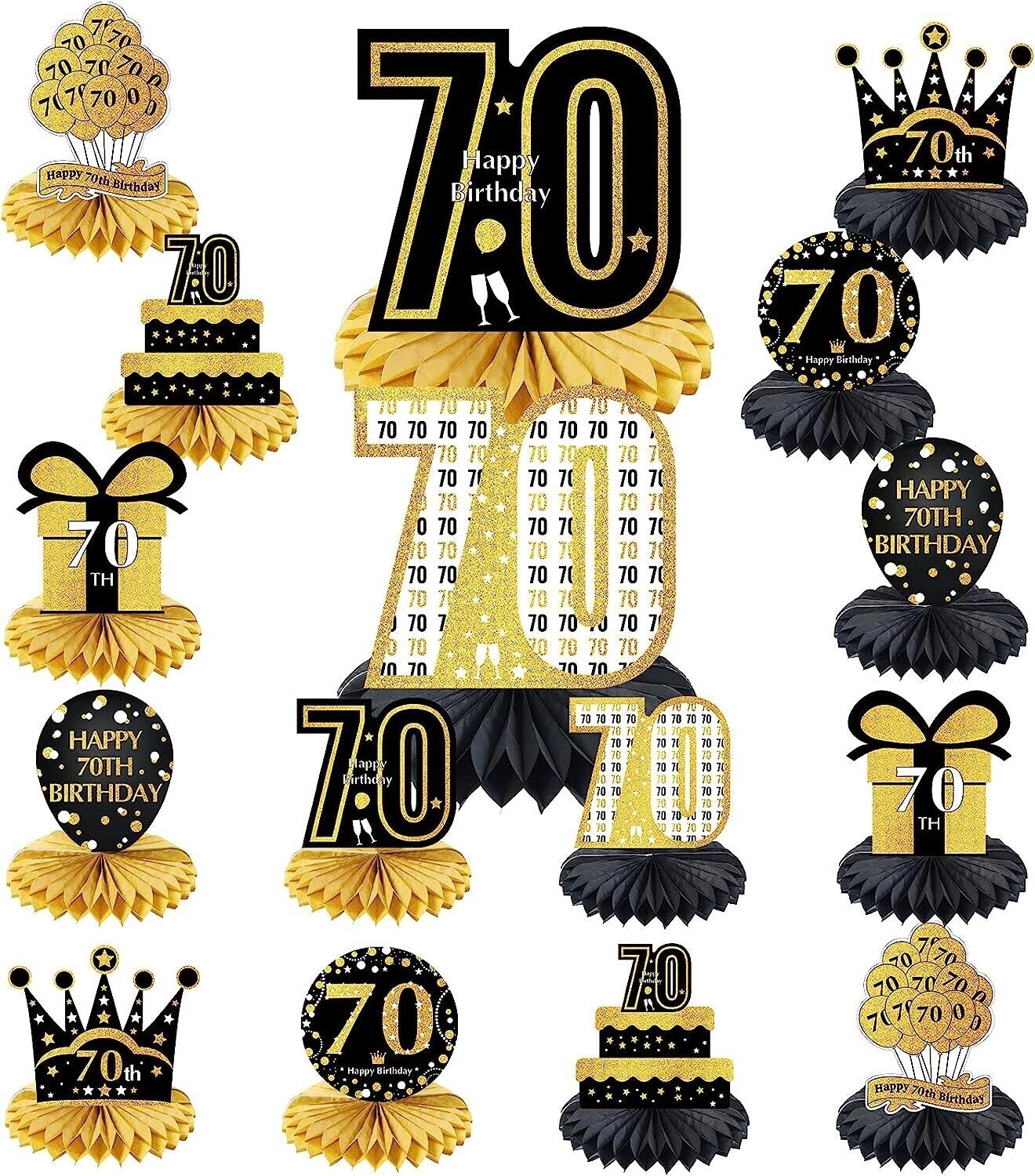 70th Birthday Table Decorations 16 Piece Honeycomb Centerpiece Decor