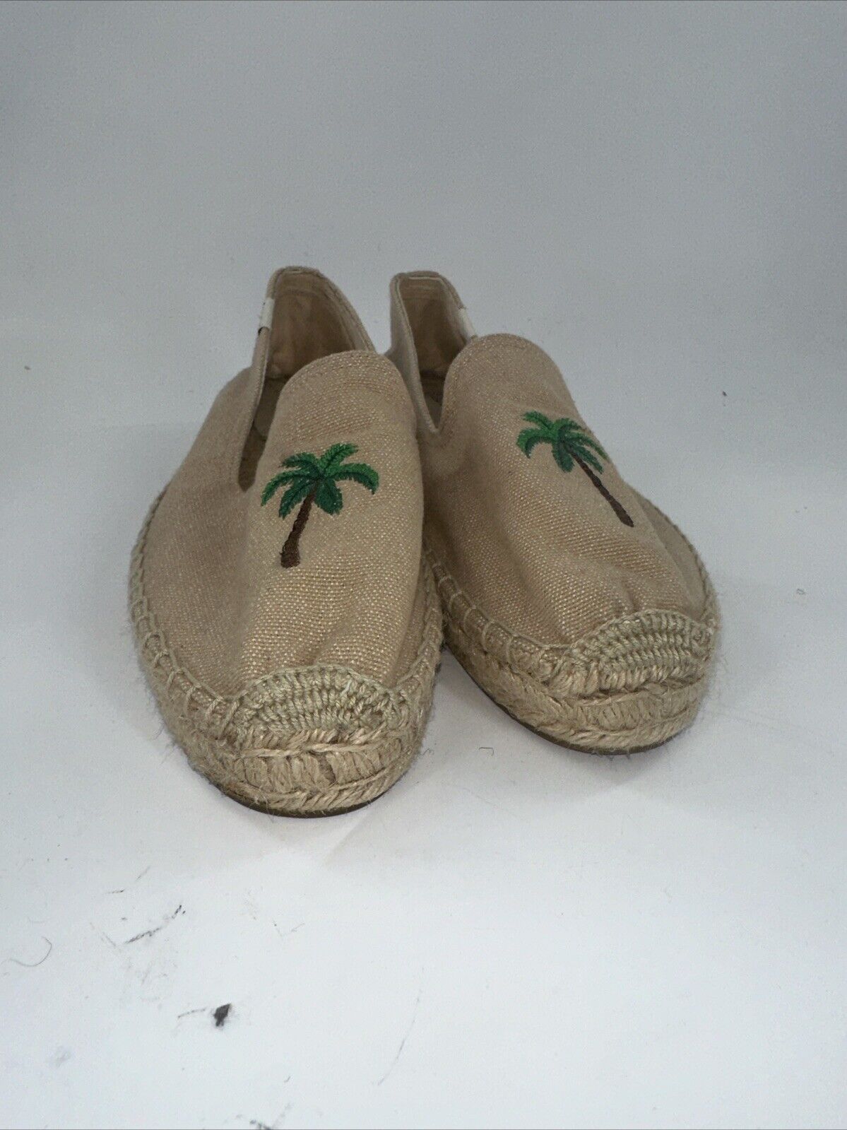 Soludos Palm Tree Size 8 Women Canvas Espadrille Slip On Shoes Beige Khaki Beach