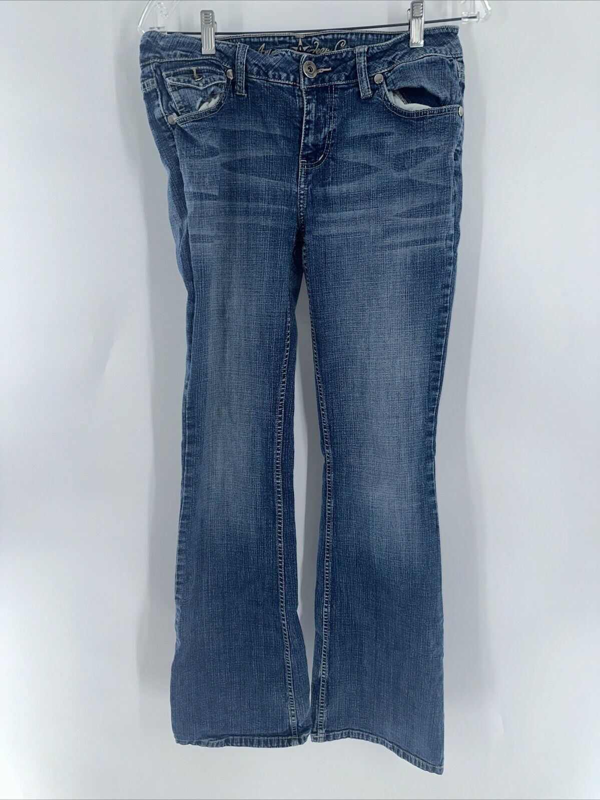 Arizona Jean Co Medium Acid Wash Blue Denim Mid Rise Flare Jeans Y2K Size 9 Long