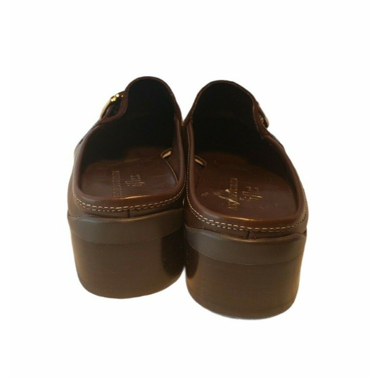 AK ANNE KLEIN iflex Brown Leather Side Mules Clogs Shoes Womens Size 7 M - Opticdeals