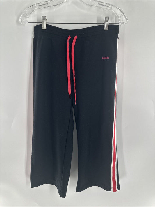 Reebok Play Dry Women's Athletic Pants Size M Black Pink Capri Fitness