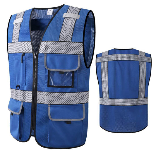 Safety Surveyor's Vest Sz M  Workwear Security Blue  Vest With Pockets