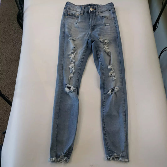 Aeropostale Super Skinny High Rise Jeans Distressed 4 High Rise Frayed Ankle