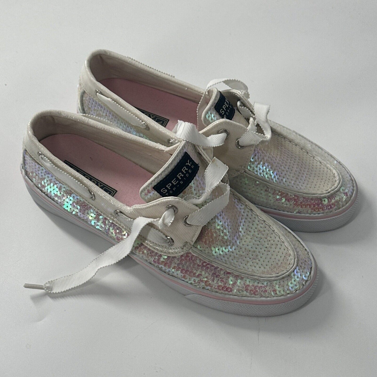 Sperry Top-Siders Bahama White & Pink Iridescent Sequin Sneakers 7/37