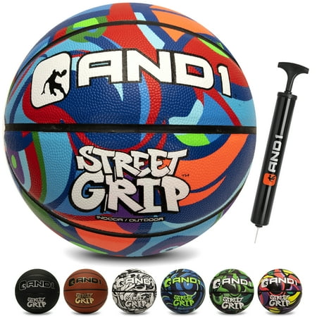 AND1 Street Grip Premium Composite Basketball & Pump- Official Size 7 (29.5 In.) Streetball, Made for Indoor and Outdoor Basketball Games - Opticdeals