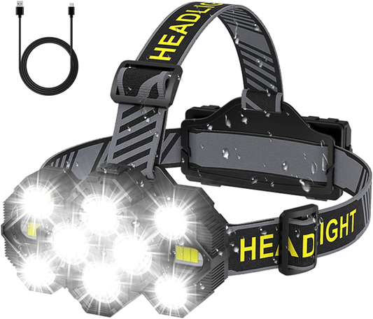 Victoper Headlamp Rechargeable, 22000 Lumen Bright 10 Leds Head Lamp, 8+2 Modes - Opticdeals