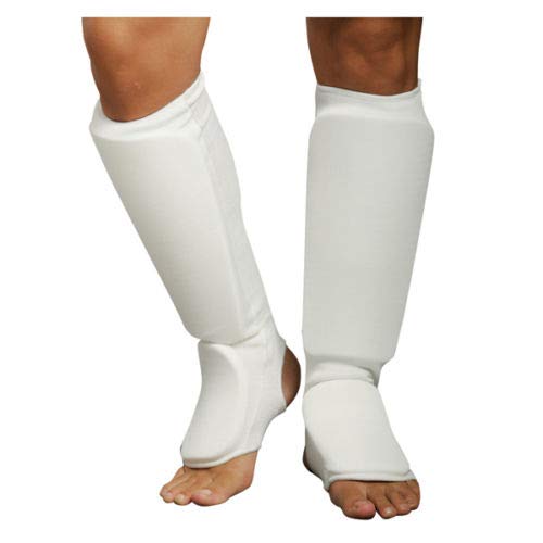 Cloth Shin & Instep Guard Taekwondo, Martial Arts, MMA Foot Protective Gear Protector for Sparring (Black/White; Child Small to Adult XL) (White, Medium) - Opticdeals