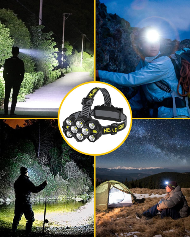 Victoper Headlamp Rechargeable, 22000 Lumen Bright 10 Leds Head Lamp, 8+2 Modes - Opticdeals