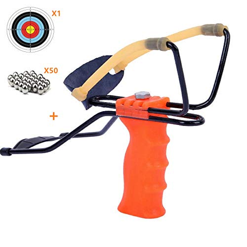 liuyi Slingshot Adult Outdoor Precision Metal Steel Slingshot Professional Hunting Slingshot Combination Set Heavy-Duty Launch Belt high-Speed Flat Round Rubber Band (Orange Classic Tradition) - Opticdeals