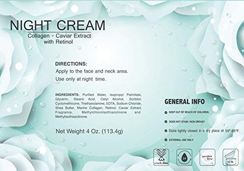 Night Cream with Collagen, Caviar Extract & Retinol - repair and moisturize skin at night - 4 oz - Opticdeals