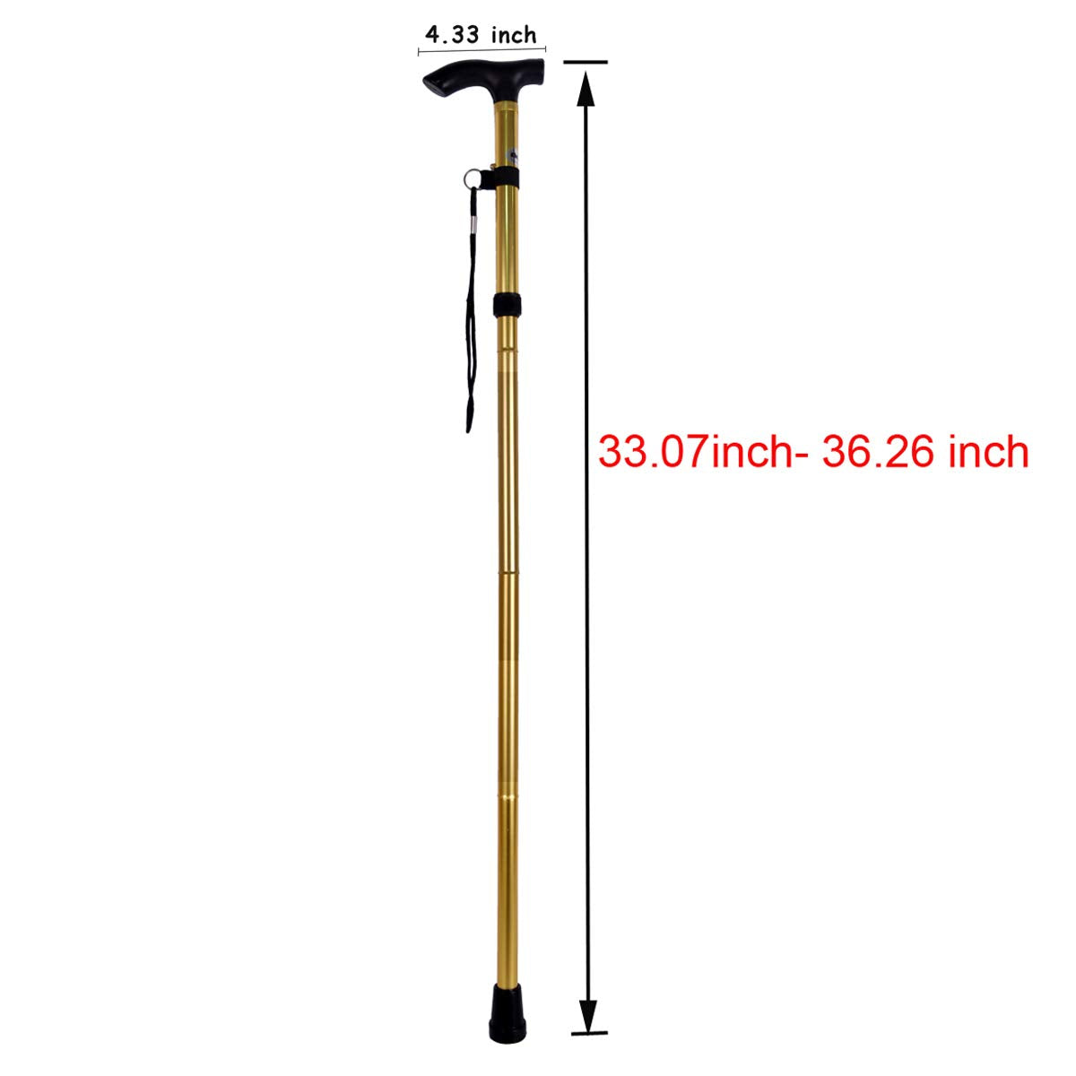 Baitaihem Adjustable Foldable Walking Cane 4 Section Aluminum Alloy Folding Walking Stick - Lightweight & Sturdy Offset Walking Stick Sleek, Comfortable T Handles(Gold) - Opticdeals