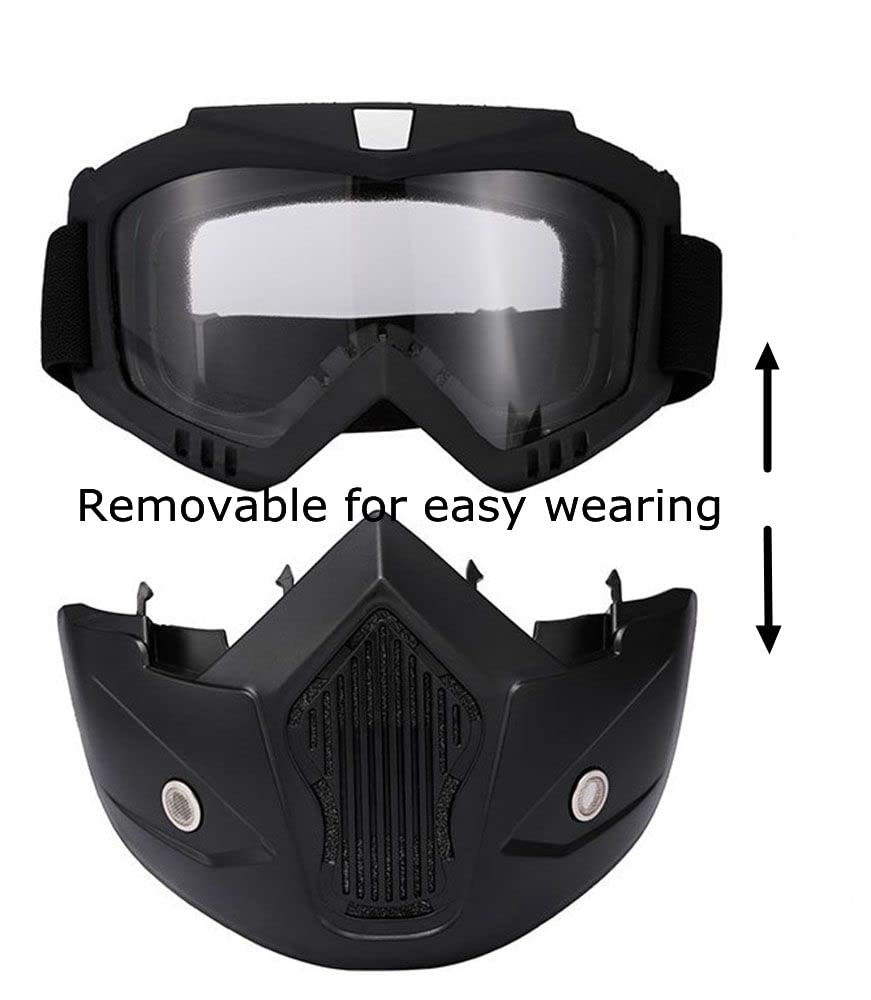 Motorcycle Goggles Glasses With Removable Face Mask Fog-proof Black/Gray Lens - Opticdeals