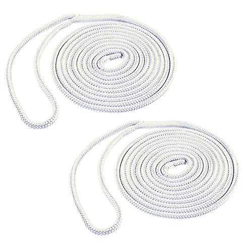 Seamander Best Double Braid Nylon Dock Line for Boat (White(2-Pack), 3/8" x20') - Opticdeals