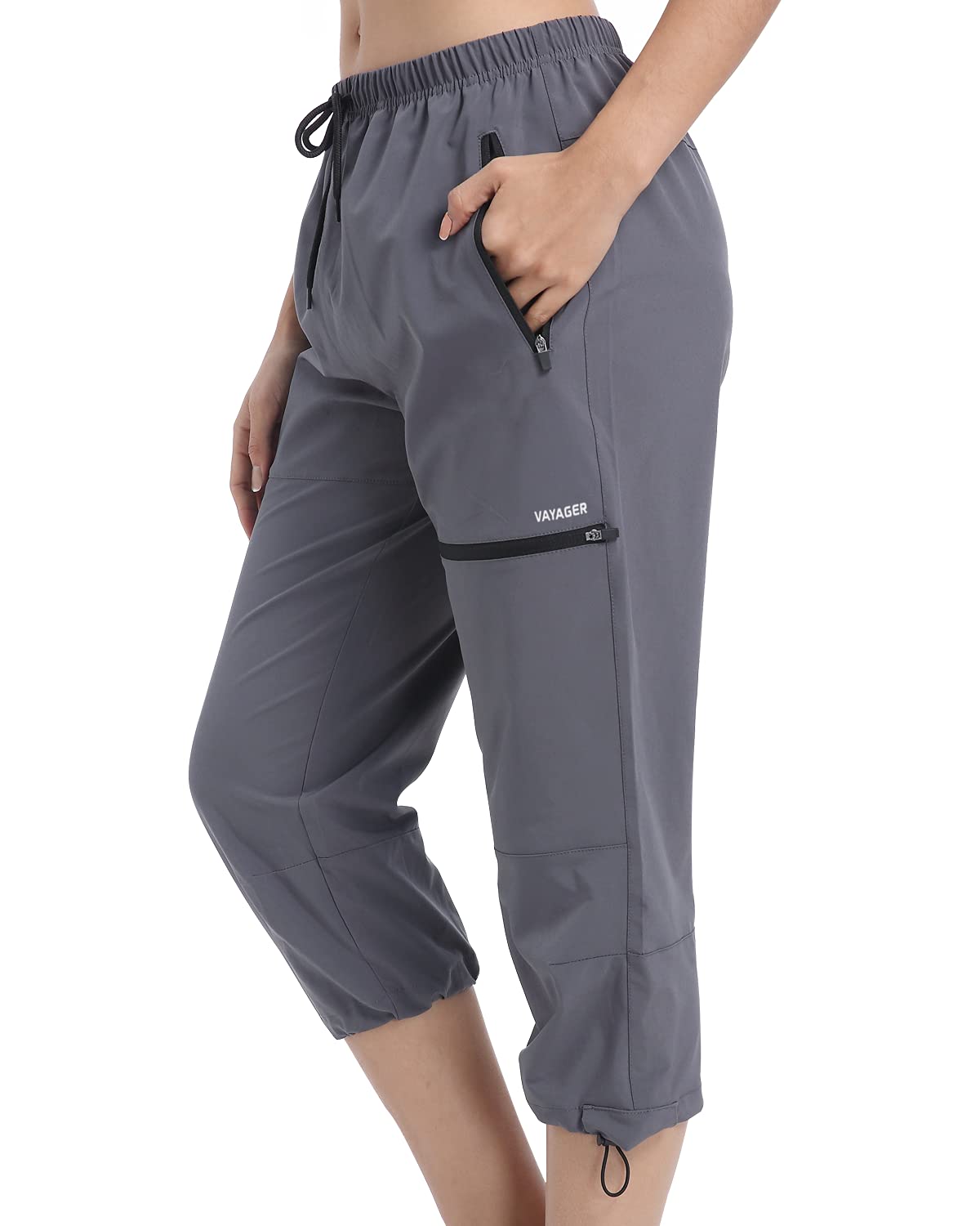 VAYAGER Womens Hiking Capri Pants Grey Sz XXL  Loose-Fit with Zipper Pockets - Opticdeals