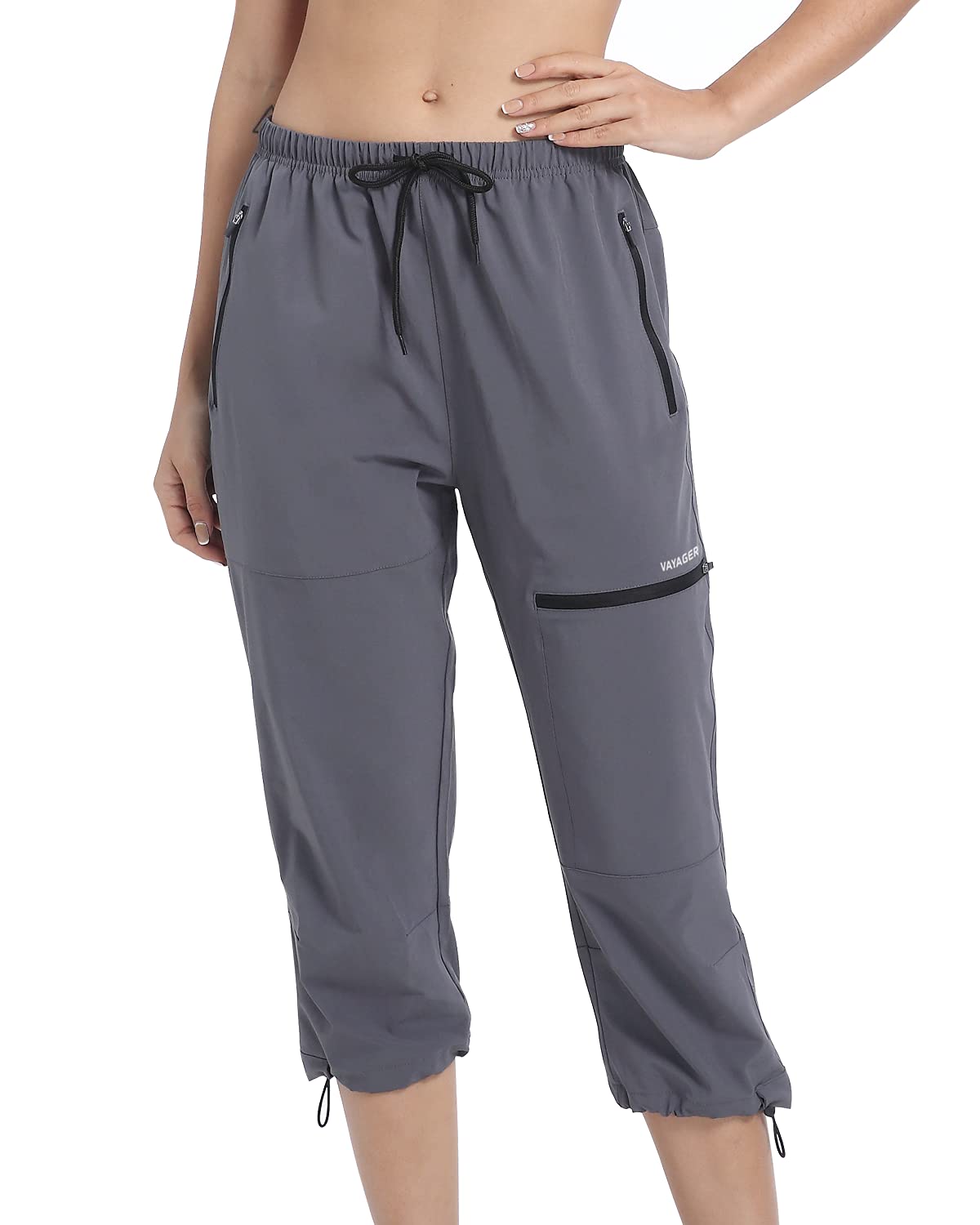 VAYAGER Womens Hiking Capri Pants Grey Sz XXL  Loose-Fit with Zipper Pockets - Opticdeals