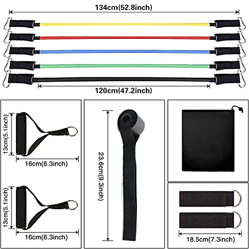 11PCS Exercise Resistance Bands with Handles Carry Bag  Anchor Up to 150lbs - Opticdeals