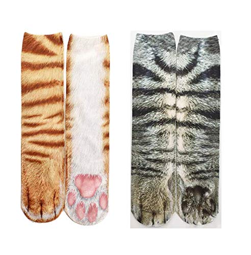 TA BEST 2 Pair Unisex Animal Paw Socks Novelty 3D Print Crew Paw Socks for Women - Opticdeals